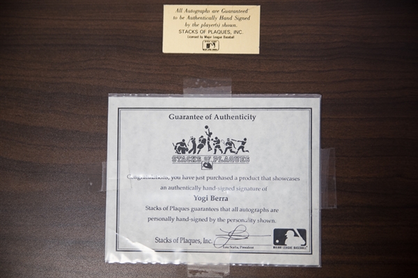 Yogi Berra Signed Photo Plaque w/ 1964 Topps Card