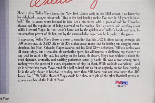 Willie Mays Signed 18x24 Poster Lithograph - PSA