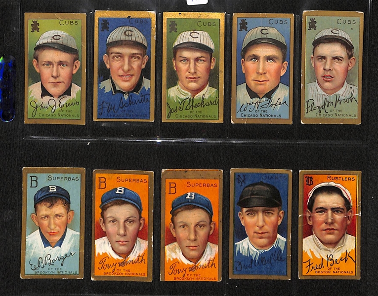 Lot of 10 1911 T205 Various Teams Cards w. Johnny Evers, Schulte, Sheckard, Foxen, Kroh, Barger, Smith, Bell, Merkle