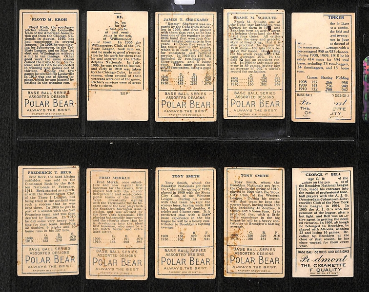 Lot Of 10 1911 T205 Various Teams Cards w. Joe Tinker, Schulte, Sheckard, Richie, Kroh, Bell, Smith, Merkle