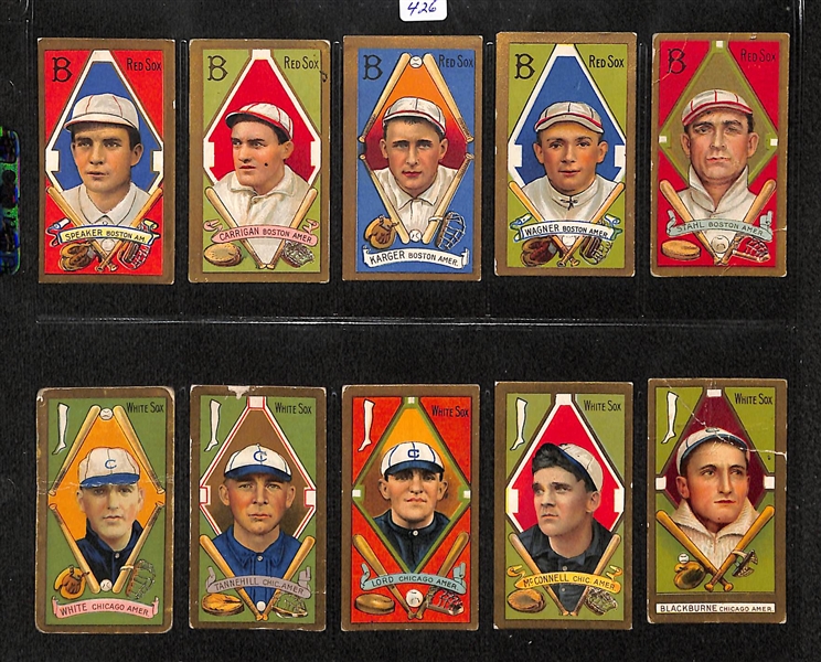 Lot Of 10 1911 T205 Red Sox & White Sox Cards w. Tris Speaker, Carrigan, Karger, Wagner, Stahl, White, Tannehill, Lord, McConnell, Blackburne