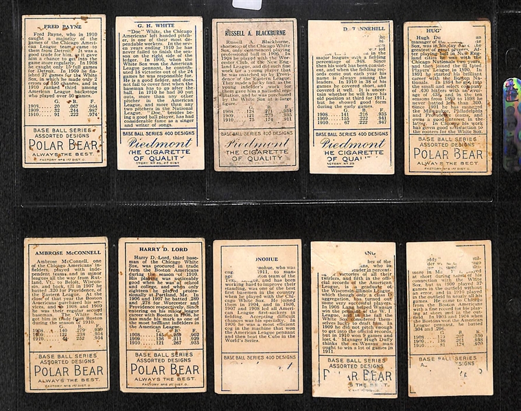 Lot Of 10 1911 T250 Chicago White Sox Cards w. Hugh Duffy, Tannehill, Blackburne, White, Payne, Lang, Donohue, Lord, McConnell