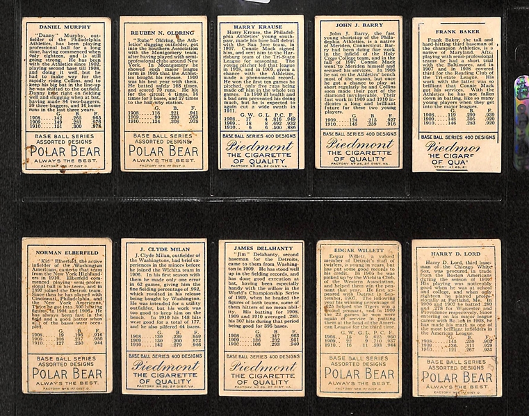 Lot Of 10 1911 T205 Various Teams Cards w. Frank Baker, Barry, Krause, Oldring, Murphy, Lord, Willett, Delahanty, Milan, Elberfield