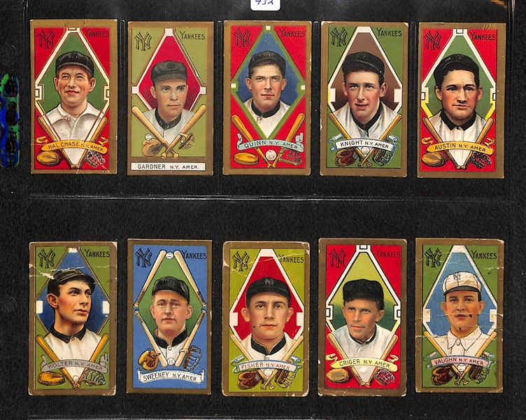 Lot Of 10 1911 T205 Yankees Cards w. Hal Chase,Gardner, Quinn, Knight, Austin, Wolter, Sweeney, Fisher, Criger, Vaughn