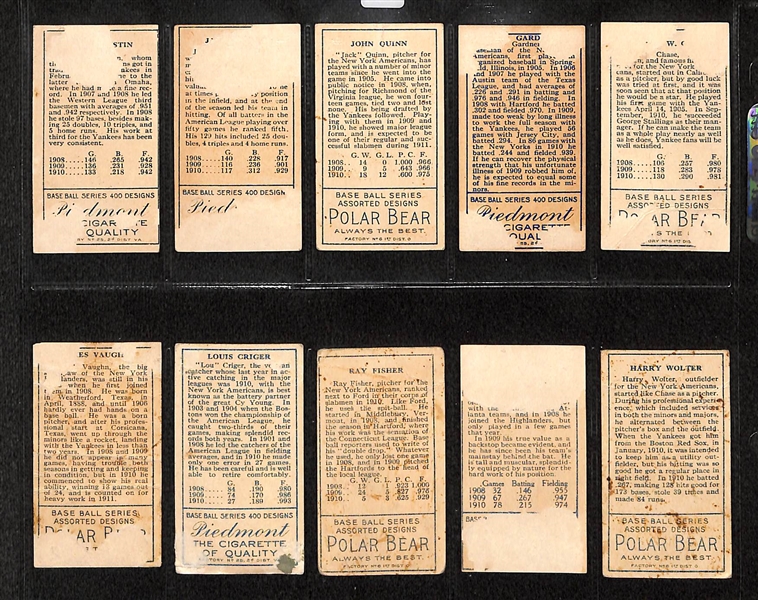 Lot Of 10 1911 T205 Yankees Cards w. Hal Chase,Gardner, Quinn, Knight, Austin, Wolter, Sweeney, Fisher, Criger, Vaughn