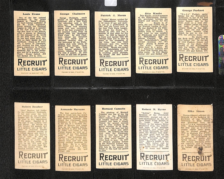 Lot Of 10 1912 T207 Various Teams Cards w. George Paskert, Knabe, Moran, Chakmers, Evans, Simon, Byrne, Camnitz, Marsans, Beschert