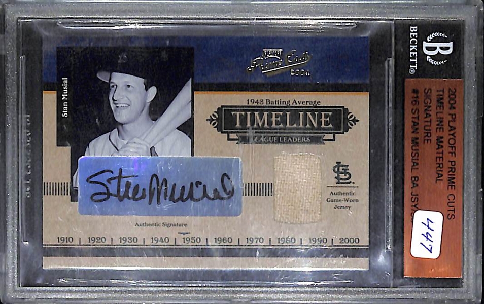 2004 Playoff Prime Cuts Timeline Materials Stan Musial Auto & Jersey Card #8/38