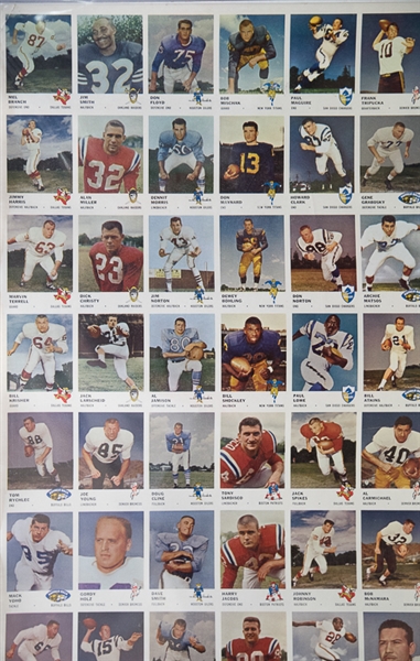 1961 Fleer Football Uncut Card Sheet Of 132 Cards w. 2 Jim Otto