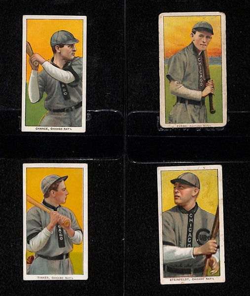  Lot of 4 T206 Cubs Cards - Tinker (HOF), Evers (HOF), Chance (HOF), & Steinfeldt - The Infield Trio