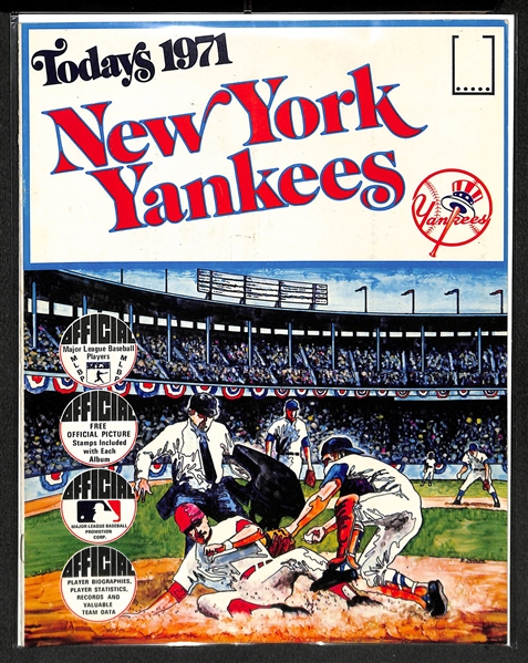 Lot Of 9 1971 Dell Baseball Team Booklets w. Full Stamp Sheets of Orioles, Yankees, Brewers, White Sox, Indians, Twins, Tigers, Royals, Expos
