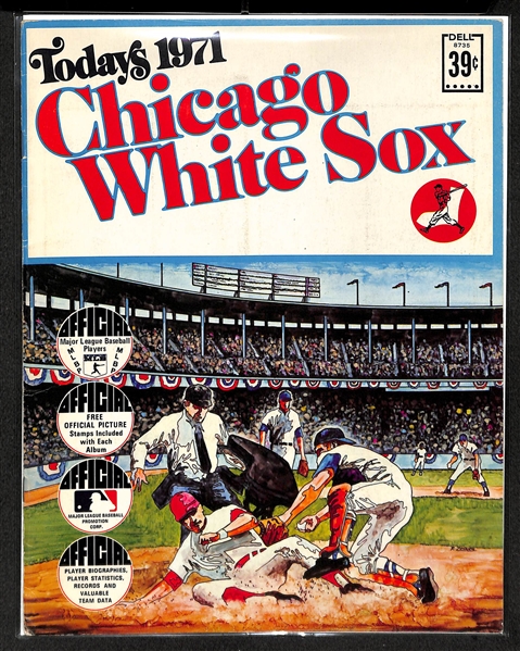 Lot Of 9 1971 Dell Baseball Team Booklets w. Full Stamp Sheets of Orioles, Yankees, Brewers, White Sox, Indians, Twins, Tigers, Royals, Expos