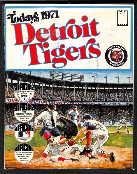 Lot Of 9 1971 Dell Baseball Team Booklets w. Full Stamp Sheets of Orioles, Yankees, Brewers, White Sox, Indians, Twins, Tigers, Royals, Expos