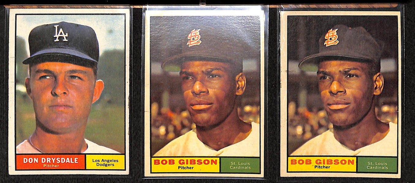 Lot Of 201 1961 Topps Baseball Cards w. Don Drysdale, Gibson, Fox MVP, Minoso, Zimmer