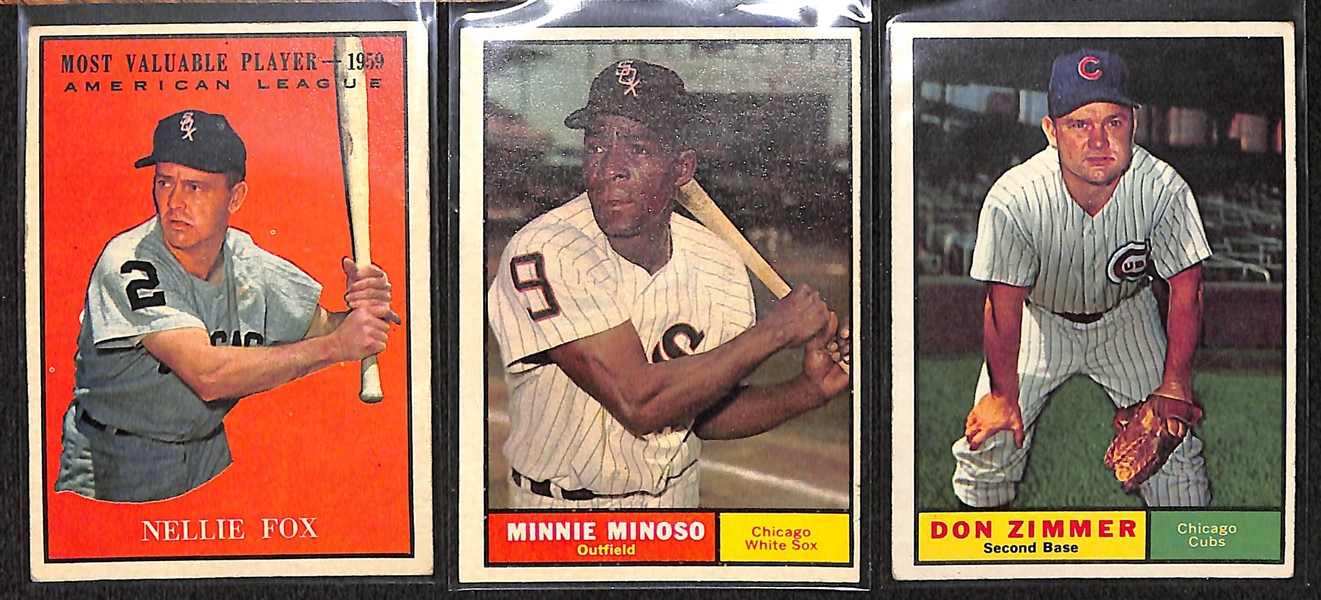 Lot Of 201 1961 Topps Baseball Cards w. Don Drysdale, Gibson, Fox MVP, Minoso, Zimmer