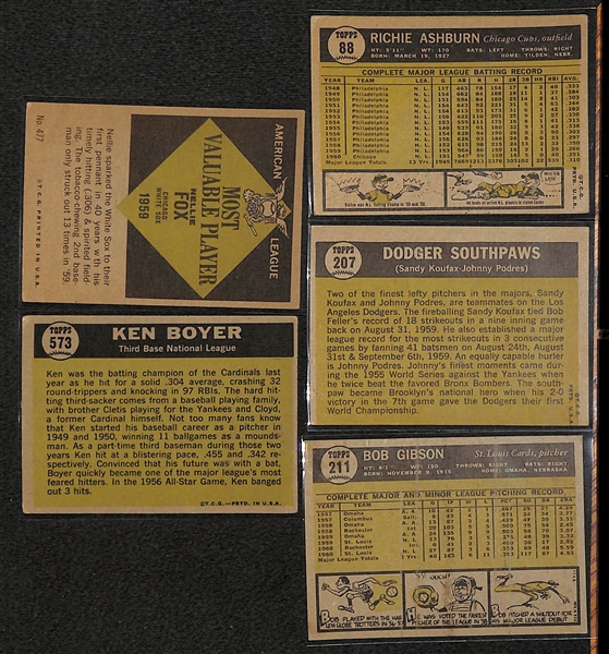 Lot Of 300 1961 Topps Baseball Cards - Gibson, Boyer AS, Fox MVP, Ashburn, Dodgers Southpaws w Koufax