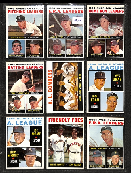 Lot Of 300+ Assorted 1964 Topps Baseball Card w. Koufax, Gibson, McCovey, Spahn, Stargell, AL Bombers w Mantle, More