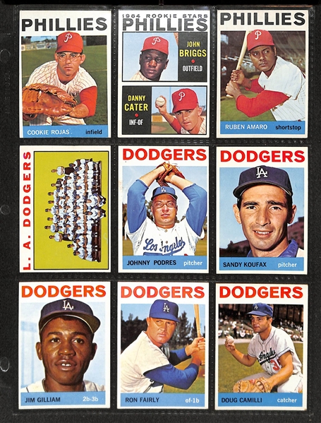 Lot Of 300+ Assorted 1964 Topps Baseball Card w. Koufax, Gibson, McCovey, Spahn, Stargell, AL Bombers w Mantle, More