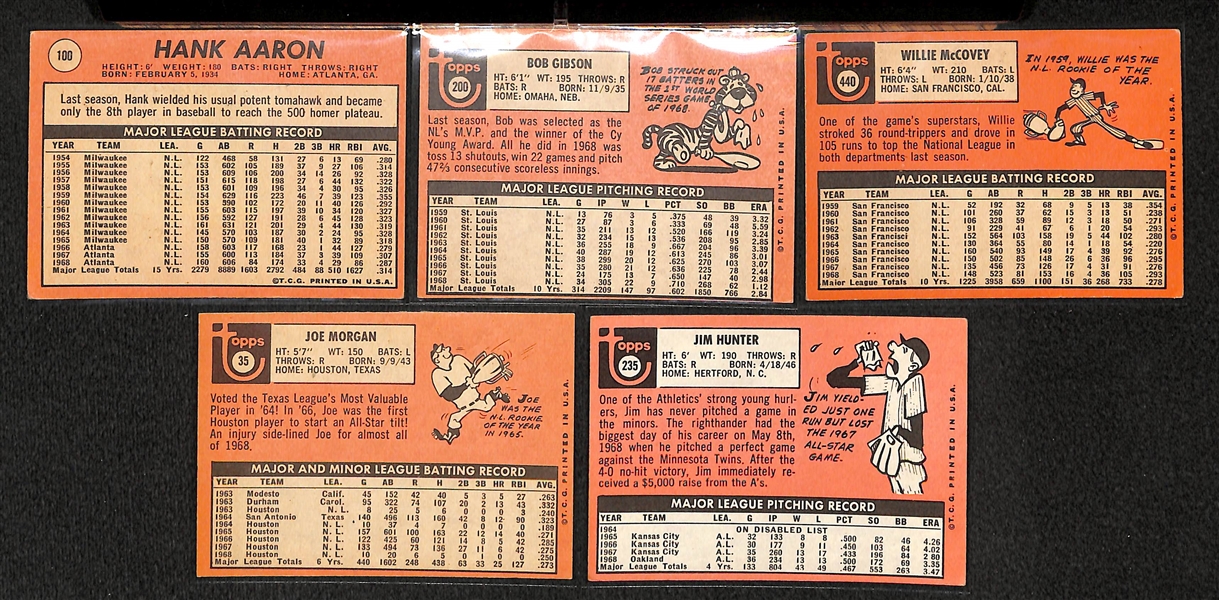 Lot Of 281 1969 Topps Baseball Cards w. Aaron, Gibson, McCovey, Morgan, Hunter