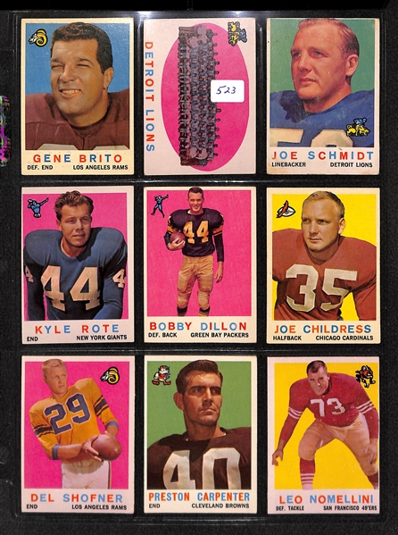 Lot Of 105 1959 Topps Football Cards w. Ollie Matson, Schmidt, Johnson, Jones, Parilli, Robustelli, Marchetti