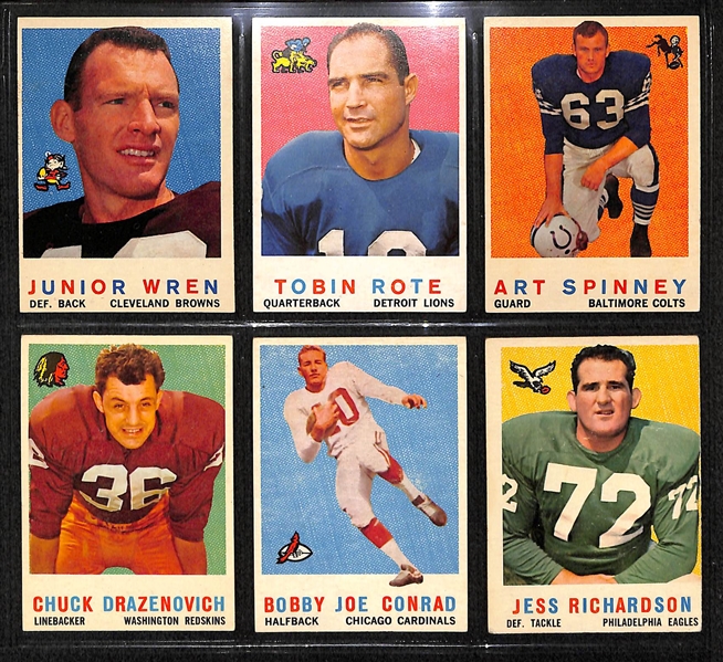 Lot Of 105 1959 Topps Football Cards w. Ollie Matson, Schmidt, Johnson, Jones, Parilli, Robustelli, Marchetti
