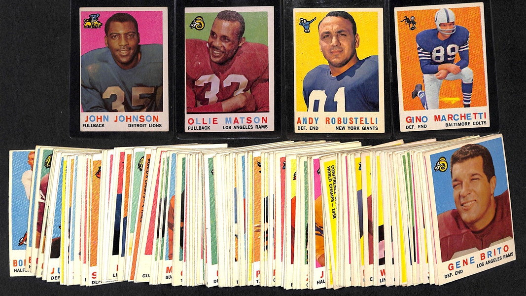 Lot Of 155 Assorted 1959 Topps Football Cards w. Geno Marchetti, Matson, Henry, Robustelli