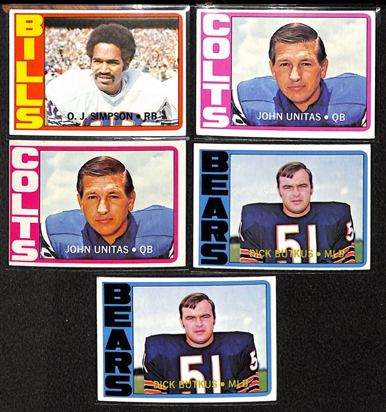 Lot Of 361 Assorted 1970-72 Topps Football Cards w. Griese, Tarkenton, Blanda, Unitas, Butkus, Simpson