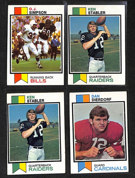 Lot Of 672 Assorted 1973 Topps Football Cards w. Unitas, Stabler RC (2), Simpson, Dierdorf RC, Shell RC