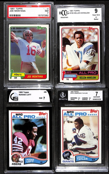 Lot Of 4 Football Graded Rookie Cards From 1981-82 w. Joe Montana 