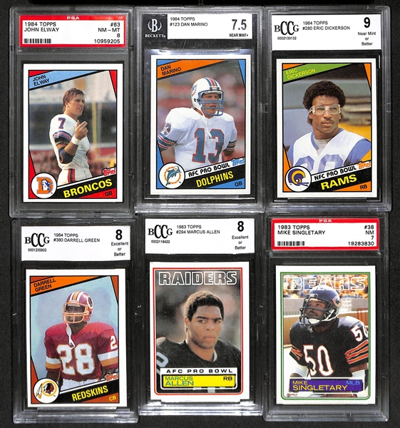 Lot Of 6 Football Graded Rookie Cards From 1983-84 w. John Elway