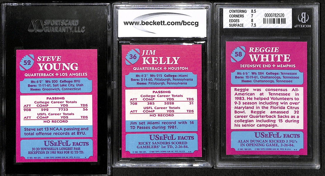 Lot Of 3 1984 Topps USFL Graded Rookie Cards w. Steve Young