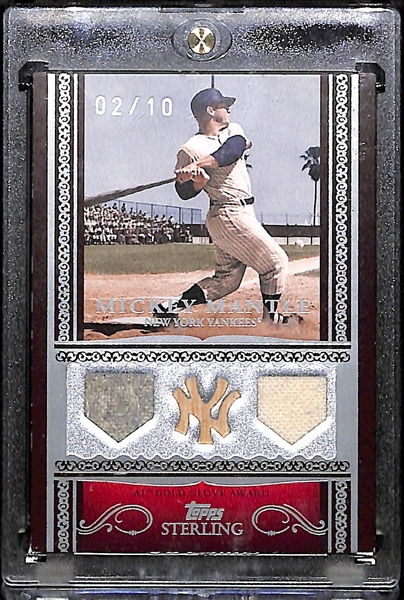 2007 Topps Sterling Mickey Mantle Triple Jersey/Bat Relic Card 2/10