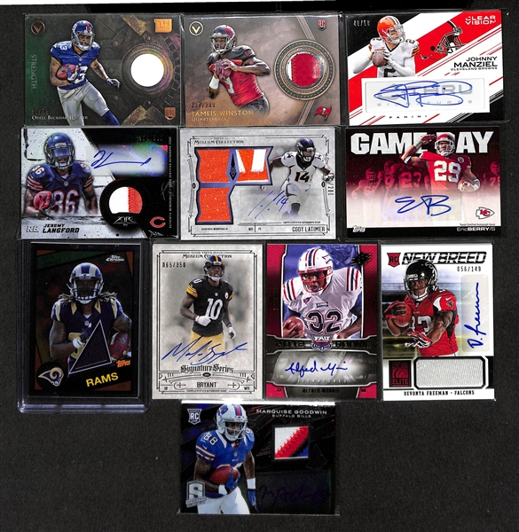 Lot Of 11 Football Auto & Jersey Cards w. Odell Beckham & Jameis Winston