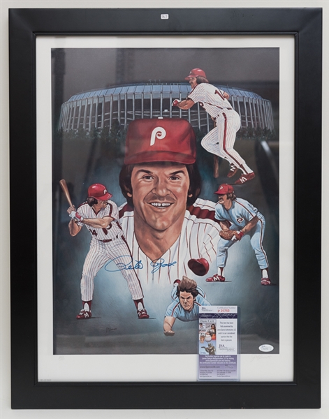 Pete Rose Signed & Framed Lithograph 21 x 27 - JSA