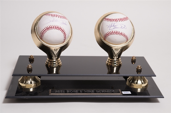 Lot of 2 Signed Baseballs - Pete Rose & Mike Schmidt w. Display