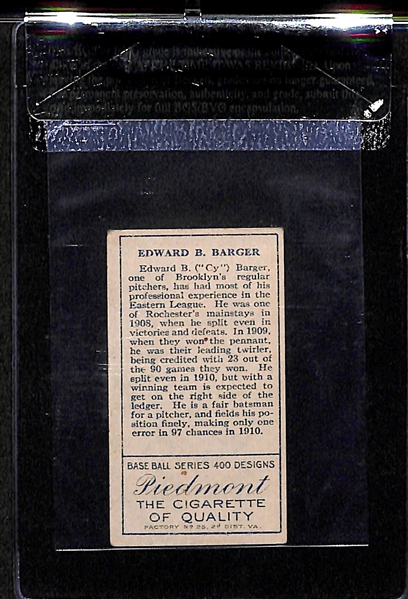 1911 T205 Edward Barger - Piedmont Back - BVG 5.5