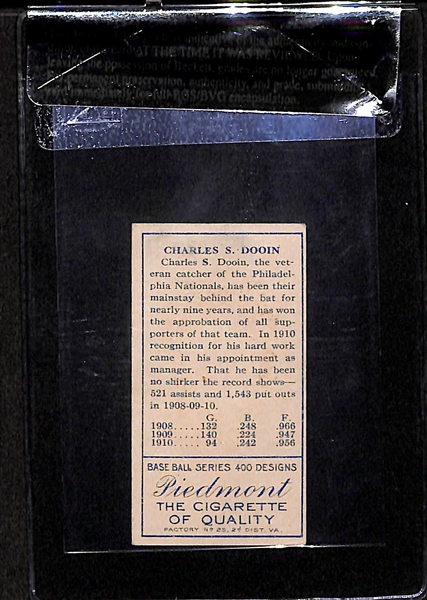 1911 T205 Charles Dooin - Piedmont Back - BVG 5.5