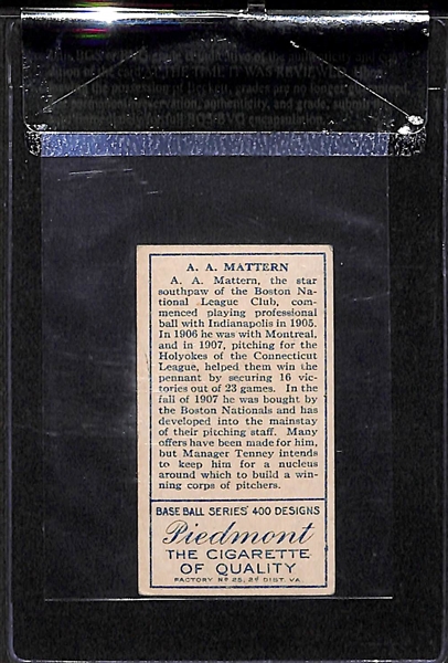 1911 T205 A. Mattern - Piedmont Back - BVG 5.5