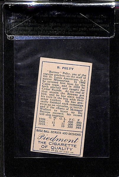 1911 T205 B. Pelty - Piedmont Back - BVG 5.0