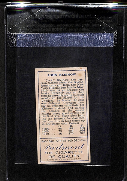 1911 T205 John Kleinow - Piedmont Back - BVG 2.5