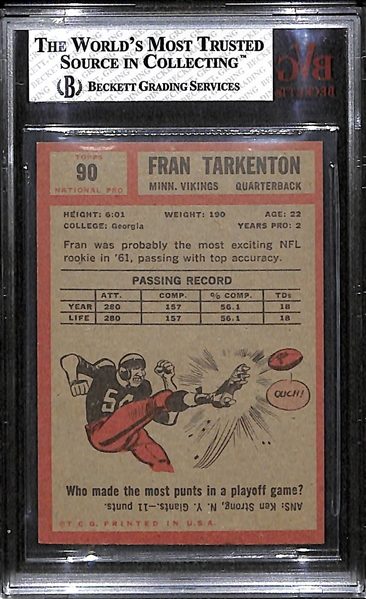 1962 Topps Fran Tarkenton #90 - Short Print BVG 6 EX/MT