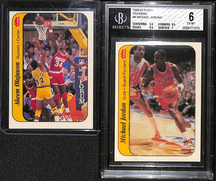 Lot of 2 Star Basketball Stickers from 1986/87 Fleer - Jordan & Olajuwon