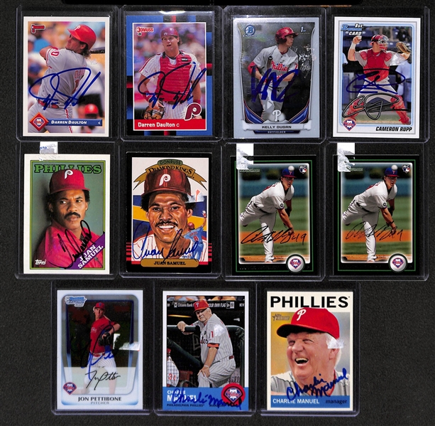 Lot Of 30 Phillies Signed Cards w. Daulton & Manuel