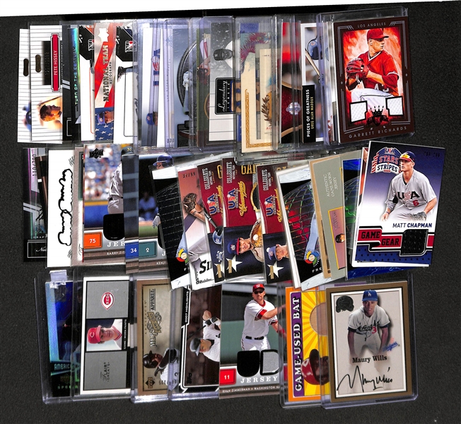 Lot Of 50 Baseball Auto & Relic Cards w. Maury Wills
