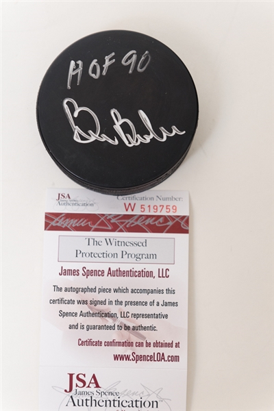 Trio of Philadelphia Flyers Greats Signed Hockey Pucks - Bob Clarke, Bill Barber & Bob Kelly - JSA
