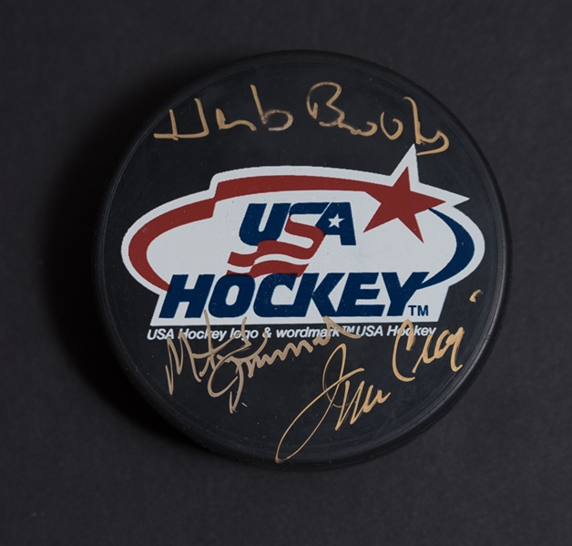 USA Hockey Signed Hockey Puck: Craig - Eruzione - Brooks (Coach) Miracle On Ice - JSA