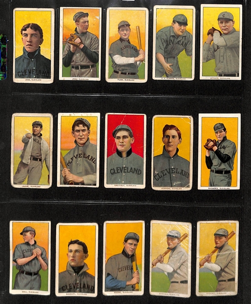 Lot of 15 1909 T206 Cleveland Indians w. HOFers Joss, Flick, & Lajoie