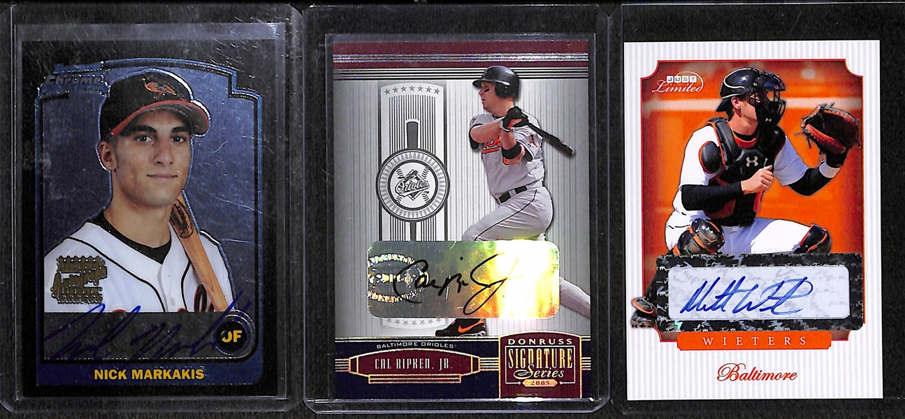 Lot Of 3 Orioles Stars Autograph Cards w. Cal Ripken Jr, Markakis, Wieters