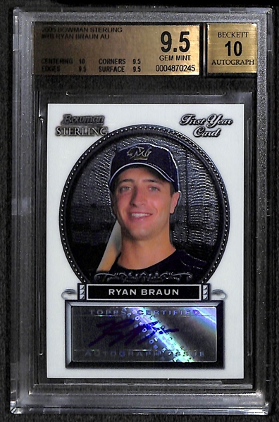 Lot Of 3 Baseball Graded Auto Rookie Cards w. Verlander, Braun BGS 9.5, & Weaver
