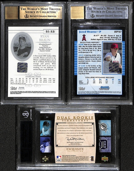 Lot Of 3 Baseball Graded Auto Rookie Cards w. Verlander, Braun BGS 9.5, & Weaver