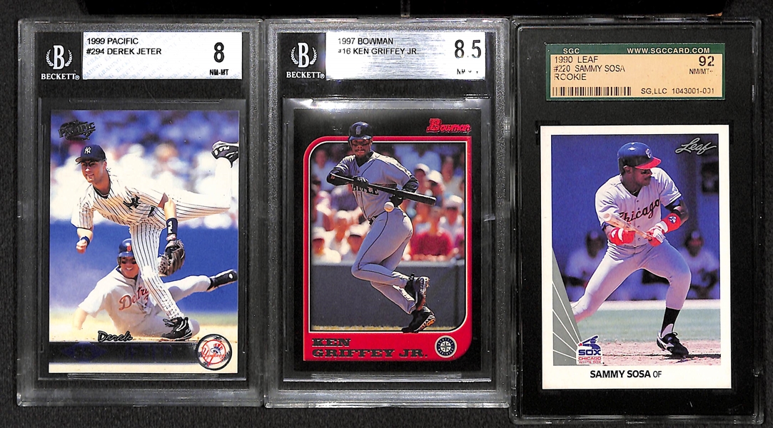 Lot Of 17 Baseball Graded Cards w. Rookies & Autos w. Jeter, Griffey Jr, Sosa (Leaf RC)